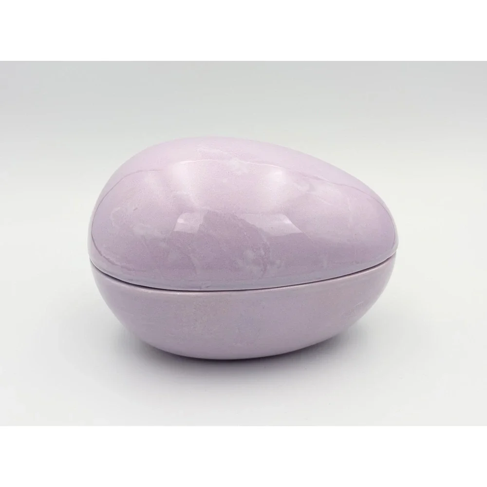 Vintage 1980s Purple Marbled Ceramic Egg Trinket Box Lavender Easter Gift Dish